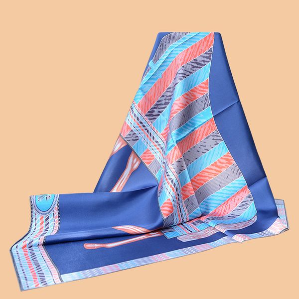 

huajun 2 store || "favori du faubourg" with navy blue bottom 90 silk square scarf twill print scarf handmade curling y201007, Blue;gray