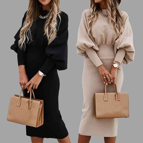 

autum winter plus size dreess long lantern sleeve women dress high waist soild color elegant party dresses fashion vestidos, Black;gray