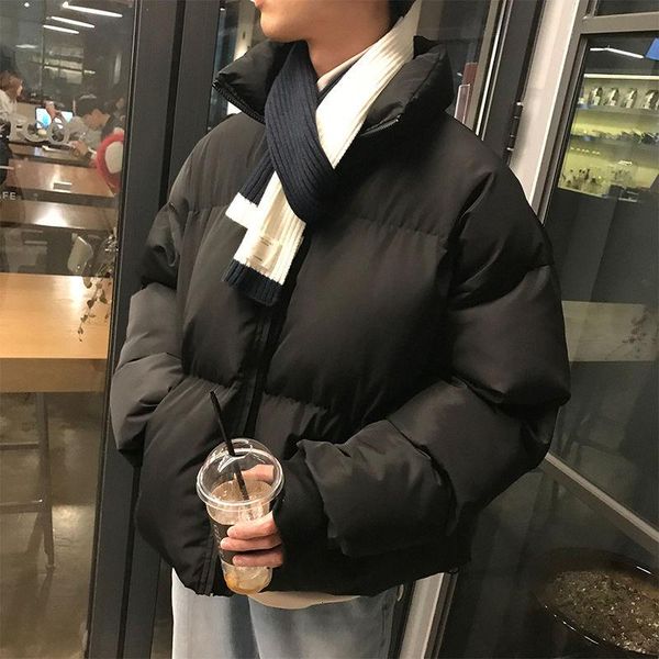 

cotton-padded clothes for men 2020 autumn-winter new slim-fitting solid-color lover's bread clothes for casual youth men's wear, Black