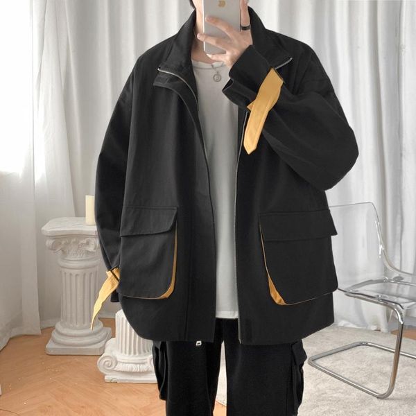 

men's jackets 2021 casual jacket streetwear korean style contrast color designer clothes mens and coats, Black;brown