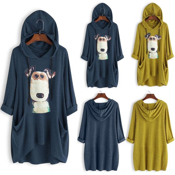 

9vppc sweaternew autumn new sweater long-sleeved printed hooded long irregular size large 2 special autumn women's special women's, Black