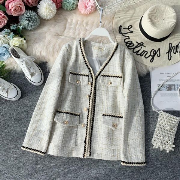 

autumn tweed 2021's leather of mode small fragrance long sleeve from cardigan short wool coat vintage p1636 b994, Black