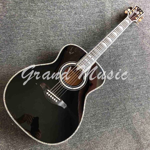 

custom all solid wood spruce acoustic guitar ebony fingerboard real abalone inlays in red accept customized logo on headstock