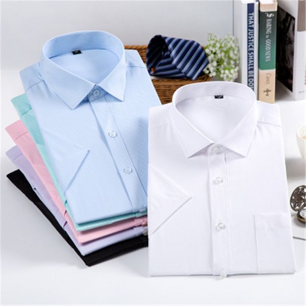 

summer young men's short-sleeve white professional square collar business formal casual wild solid color shirt, White;black
