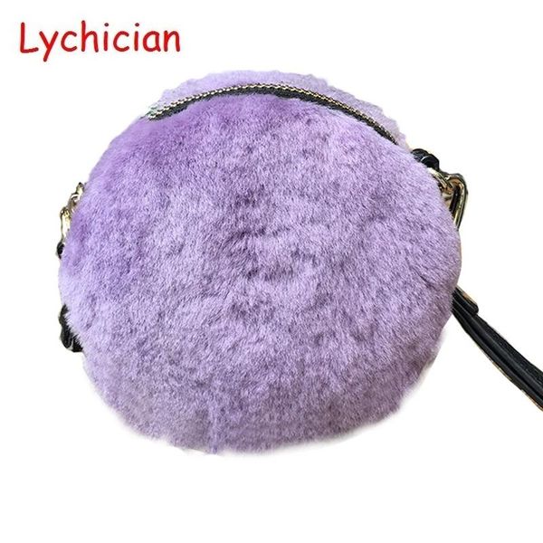 

fall winter ale real sheep fur hair +genuine leather women shoulder bag cell phone mini hangbag warm feminina circular bag