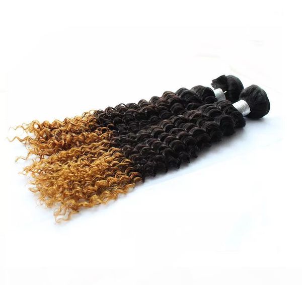 

1b-27 brown extensions blonde ombre бразильской deep curly человеческих волос 3шт lot три тон honey blonde ombre дева волосы плетение связка, Black;brown