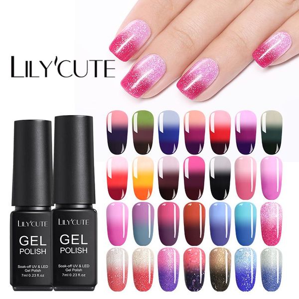 

lilycute 7ml ногтей гель польский температуры изменение цвета uv gel vernis semi постоянный лак для ногтей 3 цвета блеск гвозди, Red;pink