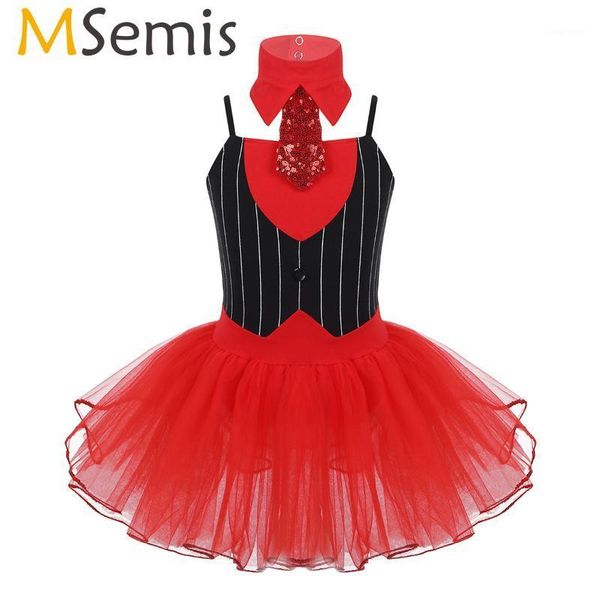 

kids girls christmas dance circus ringmistres costume outfit with tie gymnastics leotard ballet tutu skirts figure skating dress1, Black;red