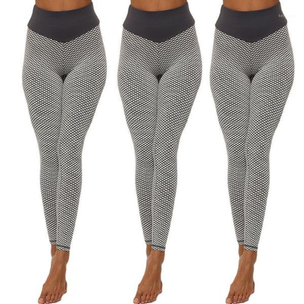 

women high waist gym push up butt lift fitness leggings lady casual honeycomb jacquard knitted seamless workout sports leggings1, Black