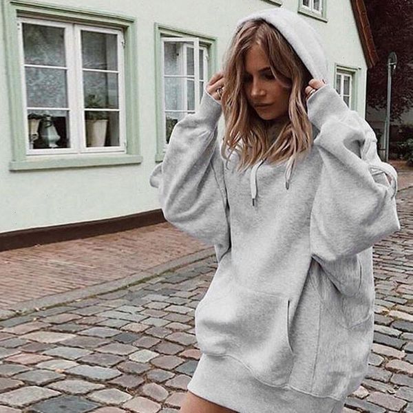 

oversize hooded hoodies dress women 2021 autumn winter sweatshirts long sleeve hoodies pockets sweatshirt hoody pullovers dress, Black