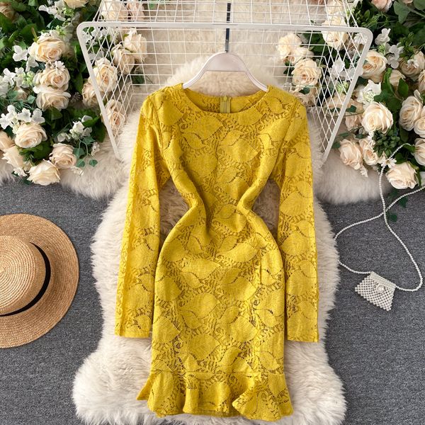 

2021 new sweet frilly , elegant lace dress, long neck mango, thin autumn streetwear to the line dressed short. y9d8, Black;gray