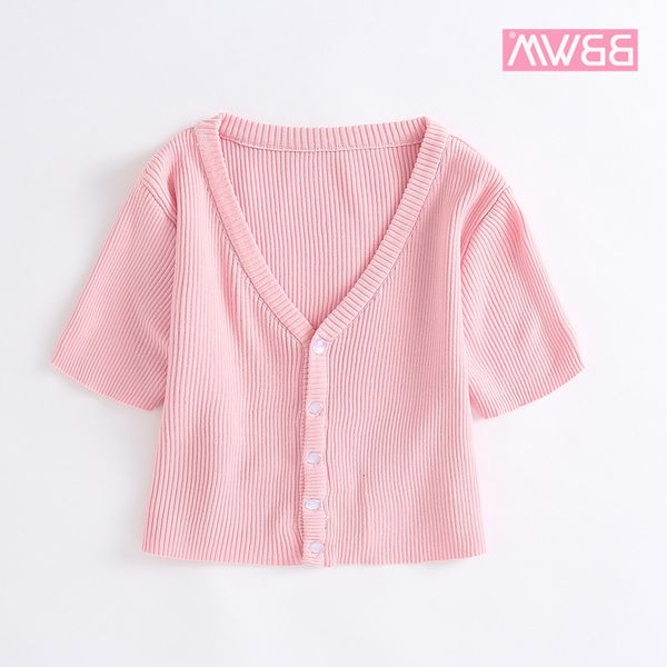 

summer wear new women's v-neck short sleeved blouse female single-breasted high-waisted crop t-shirt is versatile and slimming