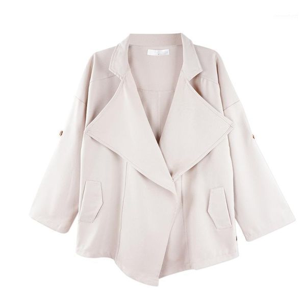 

neatie kiddie solid spring basic casual trench coat women irregular length open stitch turn-down collar streetwear fashion coat1, Tan;black