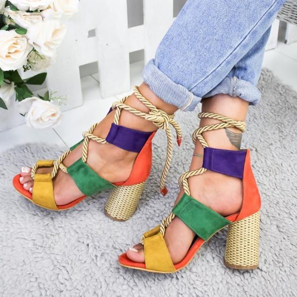 

women sandals lace up sandalias mujer 2021 rope gladiator high heel sandals women fashion pumps summer shoes woman xkd42411, Black