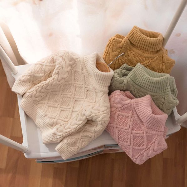 

children's winter wear mmtkids korean sweater girl's high neck twist plush thickened t-shirt h922, Blue