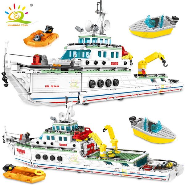 

huiqibao 893pcs police rescue steamship building blocks city boat ship model bricks educational toys for children sqcqxd pingtoy