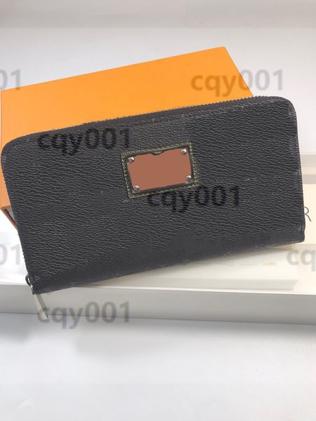 

wholesale long wallet fashion single zipper men women leather wallet ladies long purse with orange box card m60017, Red;black
