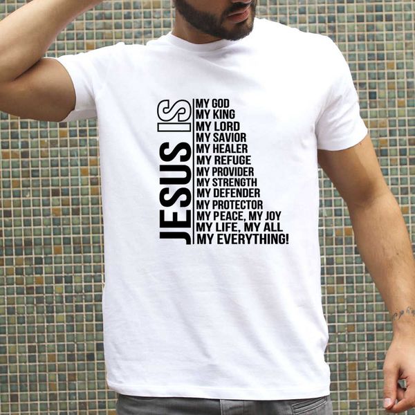 

jesus is my god king everything men's harajuku t shirt christian religious streetwear short sleeve casual t-shirt male tees, White;black