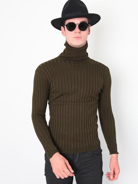 

turtleneck ribbed khaki male knitwear sweater, White;black