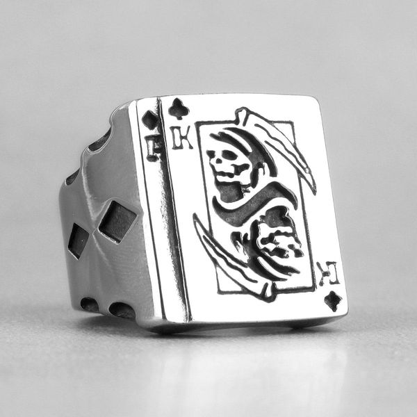 

grim reaper poker king skull stainless steel mens rings gothic punk for male boyfriend biker jewelry creativity gift wholesale wmtyjd, Bronze;silver