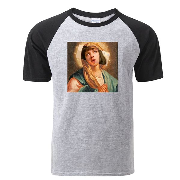 

quentin tarantino hip hop movie pulp fiction virgin mary raglan tshirt black green streetwear tee hooded sweatshirt hoodie men t shirt