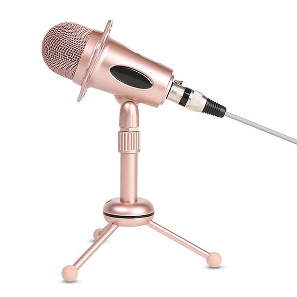 

pink condenser microphone computer phone live microphone plug and play chat with stand