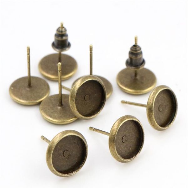 

100pcs/lot 8mm copper metal 6 color ear studs earring base findings cabochon setting accessories (fr bbyzzb, Black