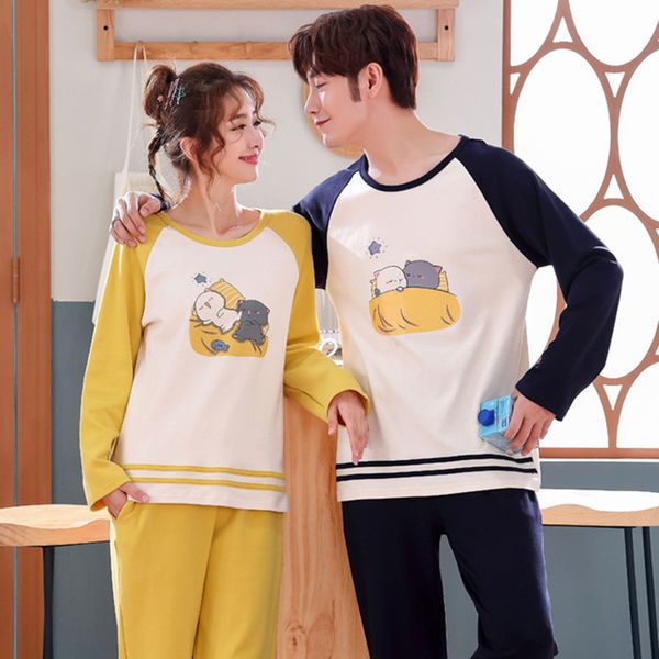 

2021 new korean style set of pajamas spring plus size female sleepwear imprint long sleeve sweet nightwear ladies t1cy, White