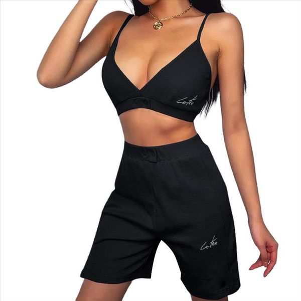 

2pcs набор женщин костюм без рукавов ремень глубокий v шеи бюстгальтер бюстгальтеры tank жилет crop топы высокой талией шорты брюки два pece, Gray