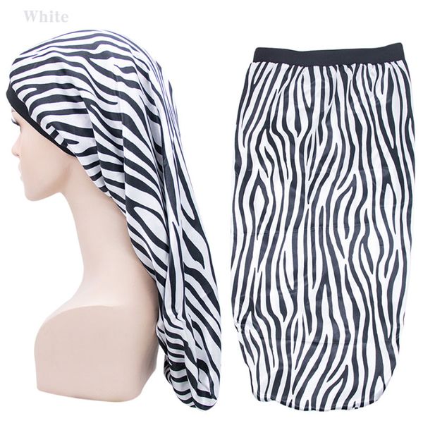 

new fashion women lady striped print long night sleeping cap hair care bonnet hat head cover elastic band headwrap, Blue;gray