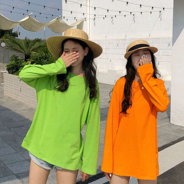 

color cotton long european large solid sleeve t-shirt for women in spring and autumn, Black;gray