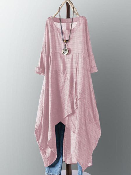 

plaid 2019 women's long cotton drs pocket with irregular hem, Black;gray