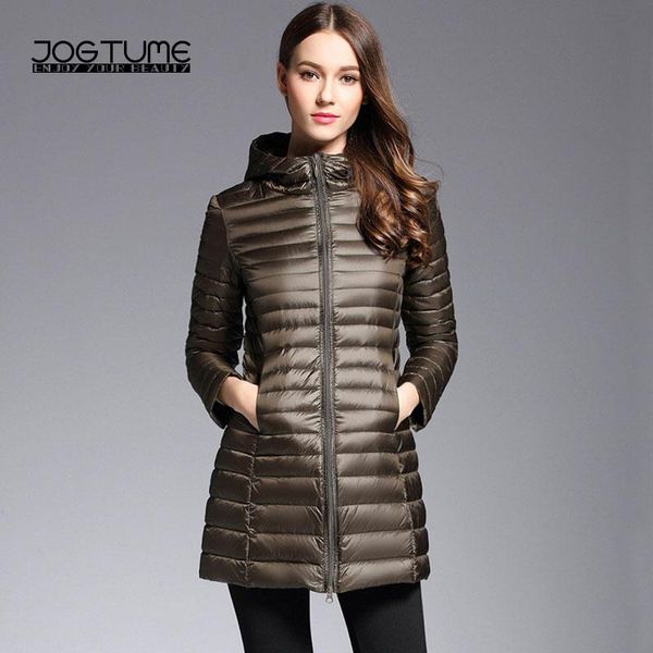 

female slim hooded jacket striped coat lightweight thin style 2020 fashion womens fall midi long coats warm duck down filler, Black;brown