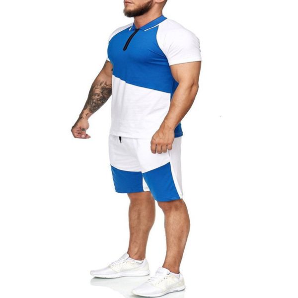 

sports summer 2020 fashion casual suit running short sleeve t-shirt shorts 2-piece men's wear color matching, Gray