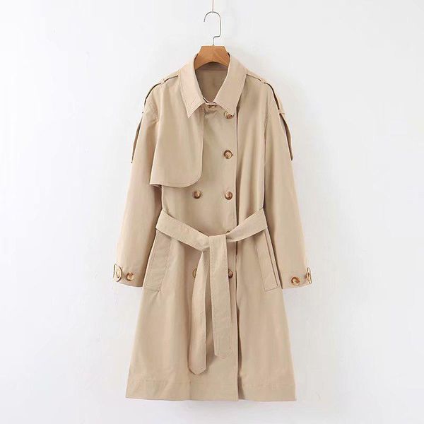 

2020 new fashion double breasted mid-long trench coat women khaki slim belt cloak mujer windbreaker female abrigos, Tan;black