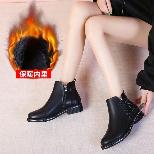 

brand winter women snow boots leather femal ankle boots warm fur winter women fashion autumn women's shoes, Black