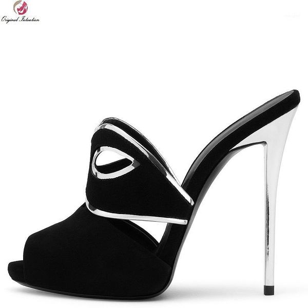 

sandals women flock high heels slip-on peep toe thin black casual party woman solid super large size 34-451