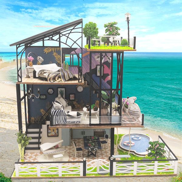 

3d wooden diy model doll house toy miniature dollhouse mountain villa decorate kids toy crafts gifts ornament decorate #1213 y200704