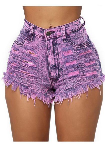 

2020 new arrival summer style female fashion women denim ripped neon purple green high waists night club denim shorts1, Blue