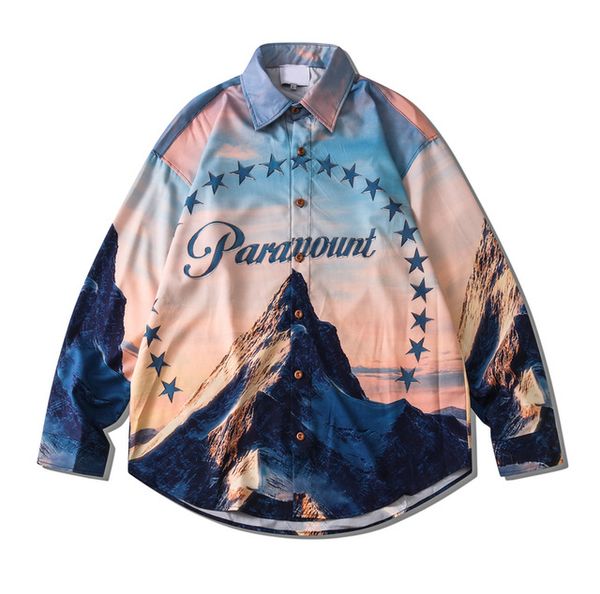 

printed long sleeve men's shirt turn-down collar shirts for men streetwear clothing, White;black