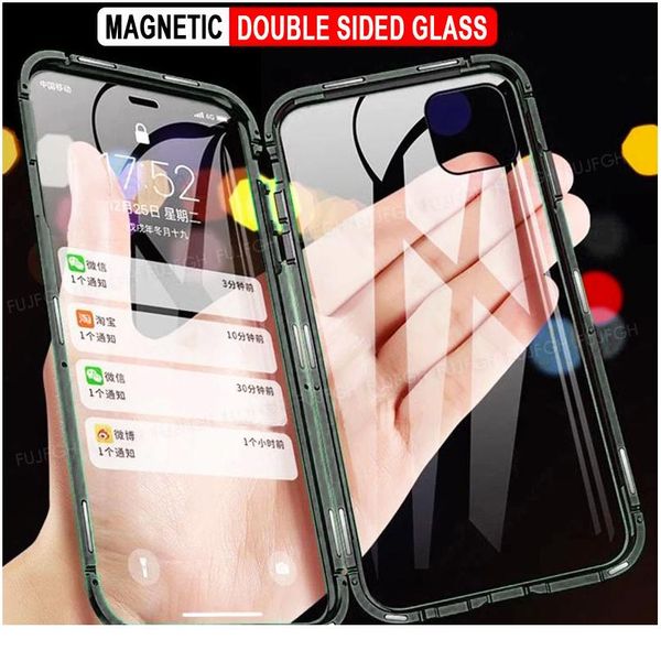 

360 magnetic adsorption metal case for iphone 12 mini 11 pro x xs max xr 8 7 6s plus double-sided gla wmtmuv