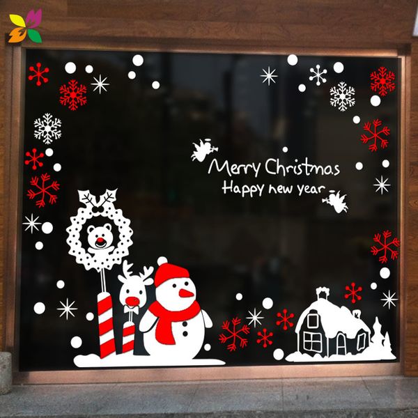 

scene layout shopping mall decoration shop window glass door snowflake snowman creative wall sticker