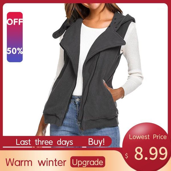 

2019 womens winter vest zip sleeveless hooded vest casual slim fleece pocket waistcoat waistcoat jacket plus size1, Black;white