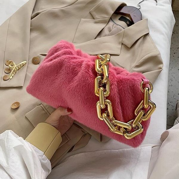 

мех crossbody мягкие женщины сумки мода clouds сумка толстые цепи сумка lady благородный высокое качество сумки на ремне