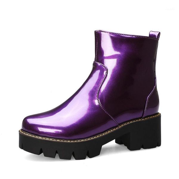 

2020 boots women round toe shoes slip on ankle boots fashion platform shoes woman square heels zipper warm b2531, Black