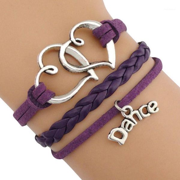 

dance dancer music note treble clef wave ballet heart infinity love charm bracelets purple black pink women men jewelry gift1, Golden;silver
