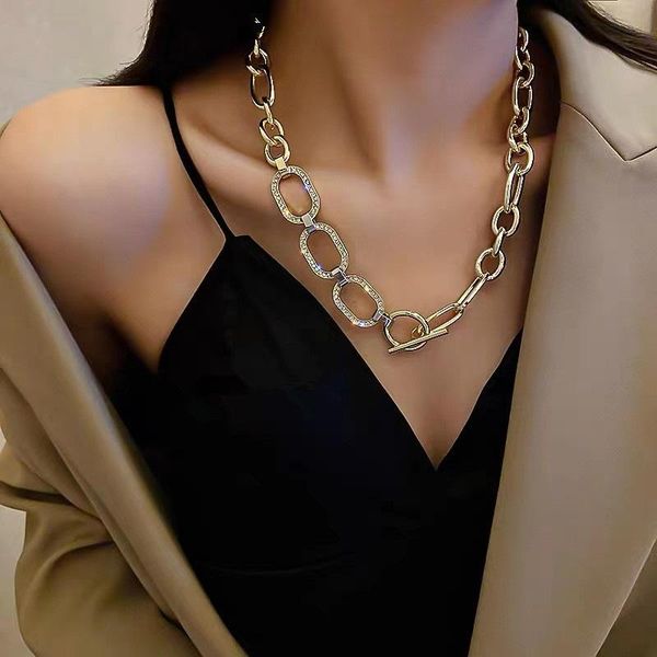 

pendant necklaces orgin summer exaggeration metal chunky chain necklace for women luxury rhinestone party jewelry accessories, Silver