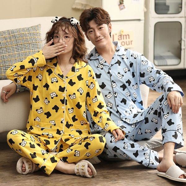 

panda couple pajamas men pajamas set full cotton female sleepwear autumn cute animal cartoon home service pyjamas 201109, Black;brown