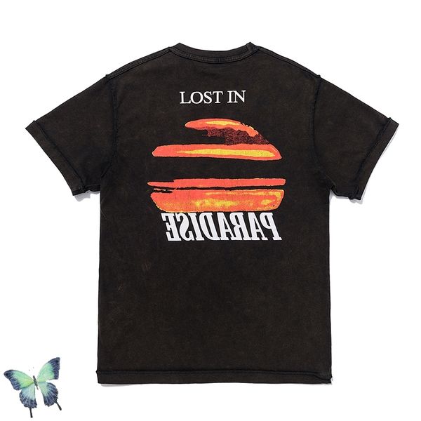 

2021 new lost in paradise distressed t-shirt men women high street washed t shirt foaming paisley flower t-shirts sjdn, White;black