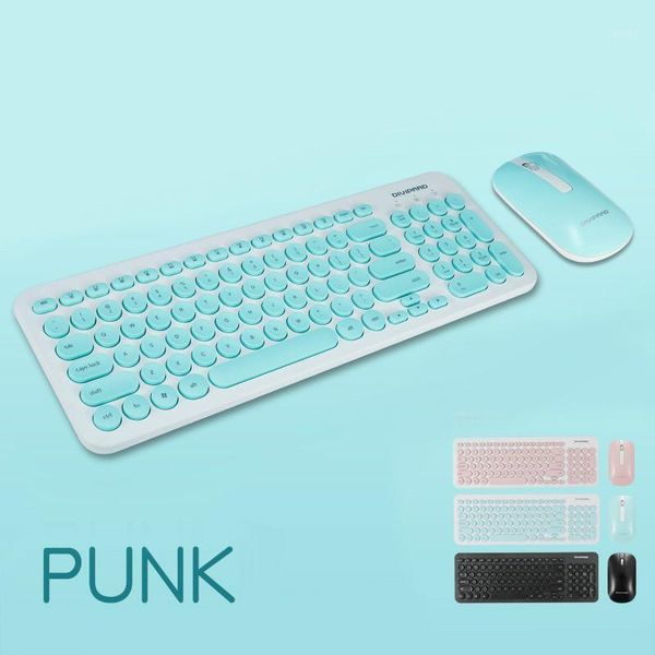 

wireless ergonomic keyboard mouse set 2.4ghz silent punk key cap multimedia retro round 96 keys 10m computer keyboard and mouse1
